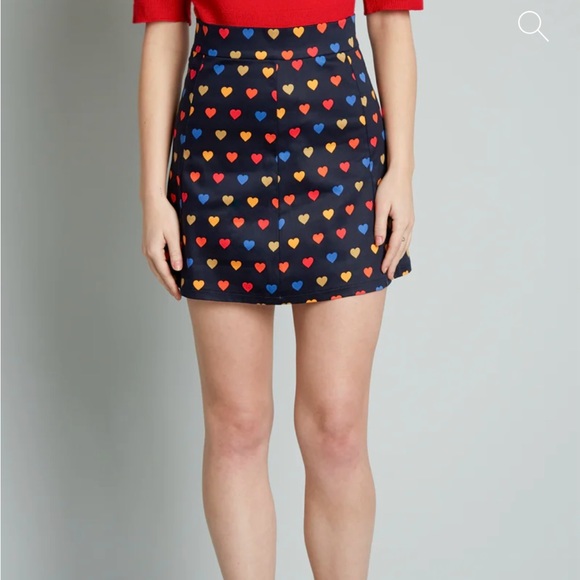 Modcloth Bright & Beautiful Calling All Hearts A Line Mini Skirt 14 US 18 UK NEW - Picture 3 of 6